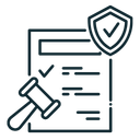 Document with gavel and shield icon, symbolizing legal protection and compliance.