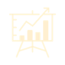 Pale gold analytics chart icon on a white background, with bars, line graph, and presentation easel