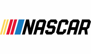 NASCAR logo with colorful horizontal stripes and black text.