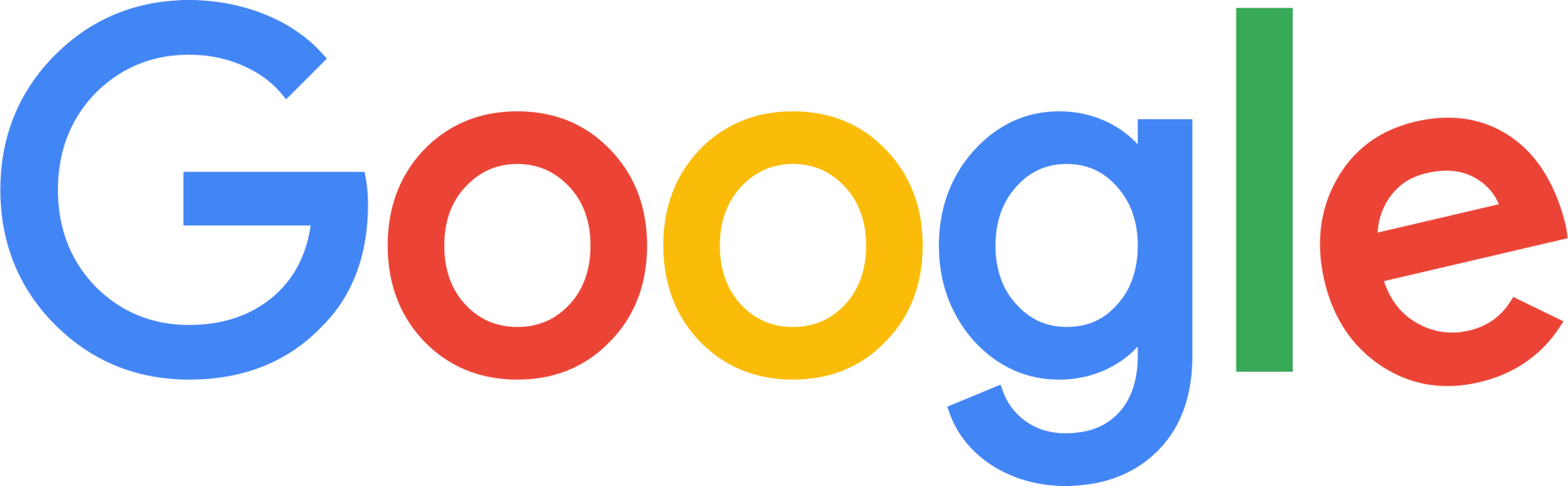 Google logo in blue, red, yellow, green, and blue.