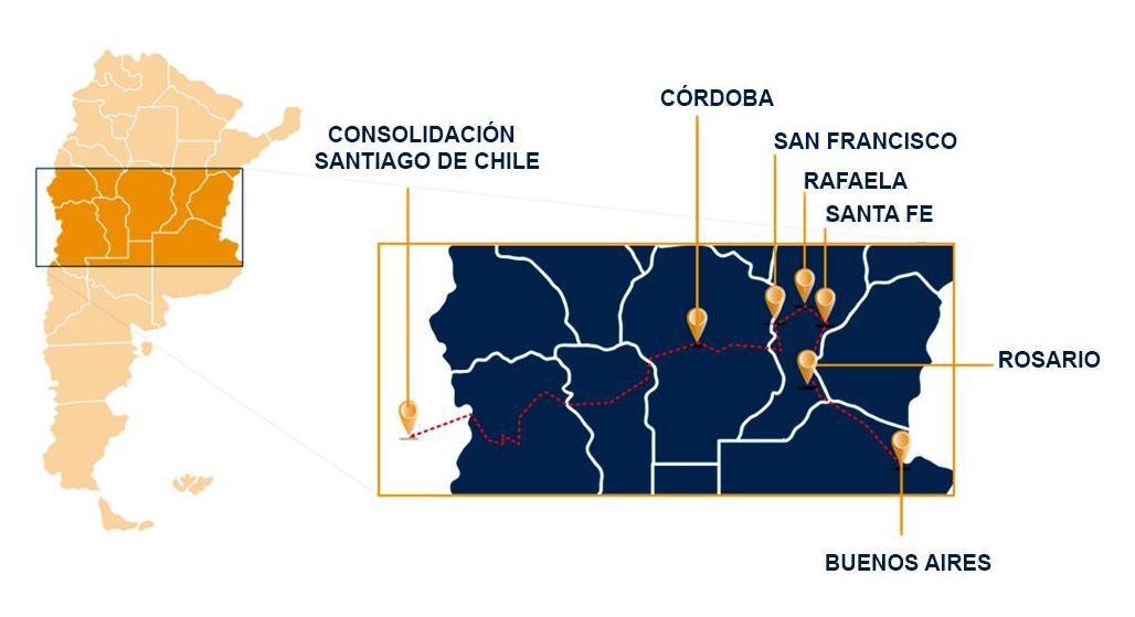 Un mapa que muestra la ubicación de Santiago de Chile.
M3GA LOGISTICA