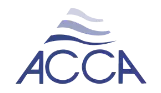 ACCA logo with blue text and wavy lines.