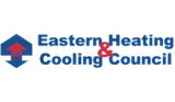 Logo for Eastern Heating & Cooling Council; blue and white building graphic with upward red arrow; text in blue and red.