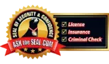Seal of Security & Confidence with a check mark for license, insurance, and criminal check.