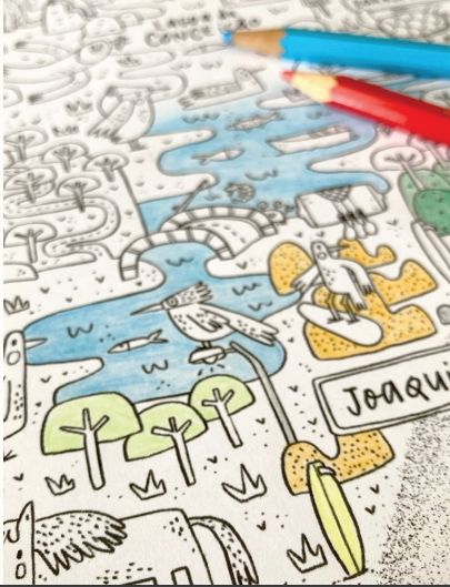 Uma página para colorir com uma placa que diz joaquin nela