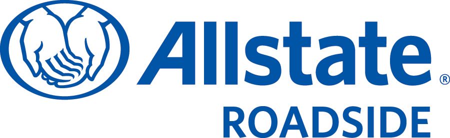 Allstate Roadside logo with blue hands cupping a car inside a circle