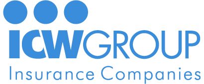 ICW Group Insurance Companies logo in blue text with three blue circles above it