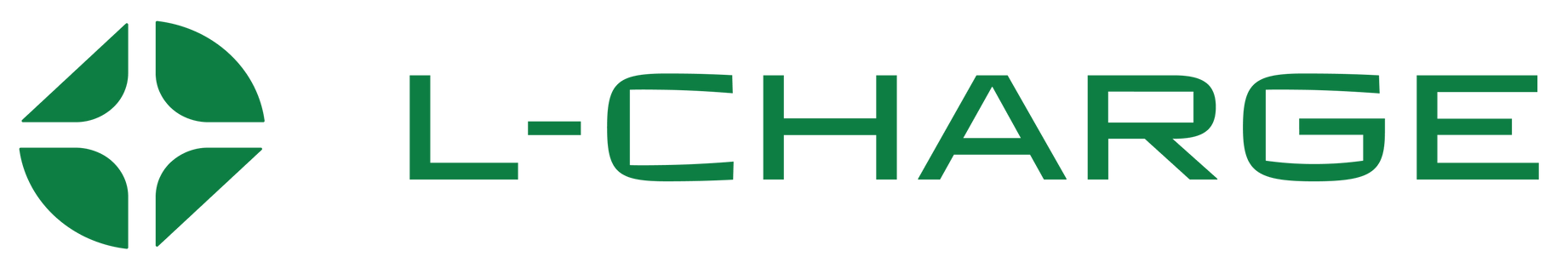 L-CHARGE logo in green, featuring a circular four-part icon and wordmark on a white background