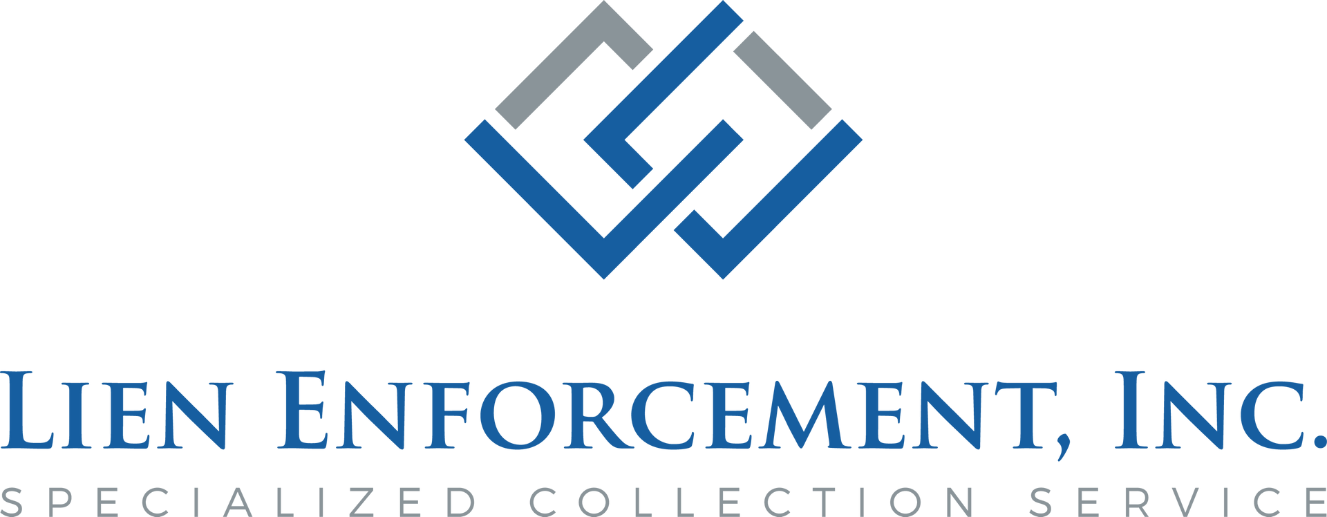 Lien Enforcement, Inc. logo with blue and gray geometric icon and company name