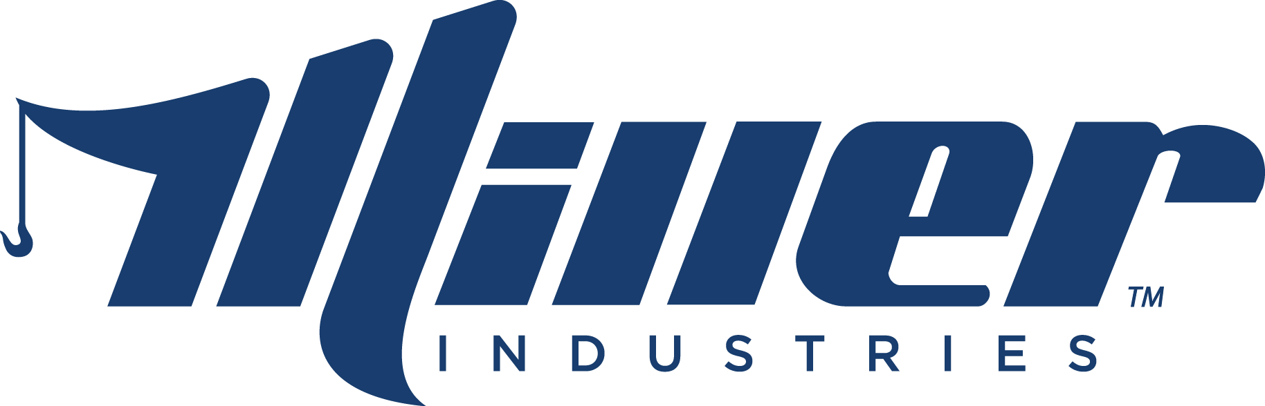 Miller Industries logo in blue and white text with stylized “M” icon