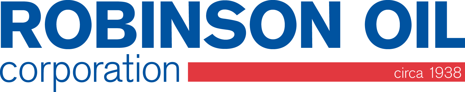 Robinson Oil Corporation logo in blue and red with a red stripe and “since 1938” text