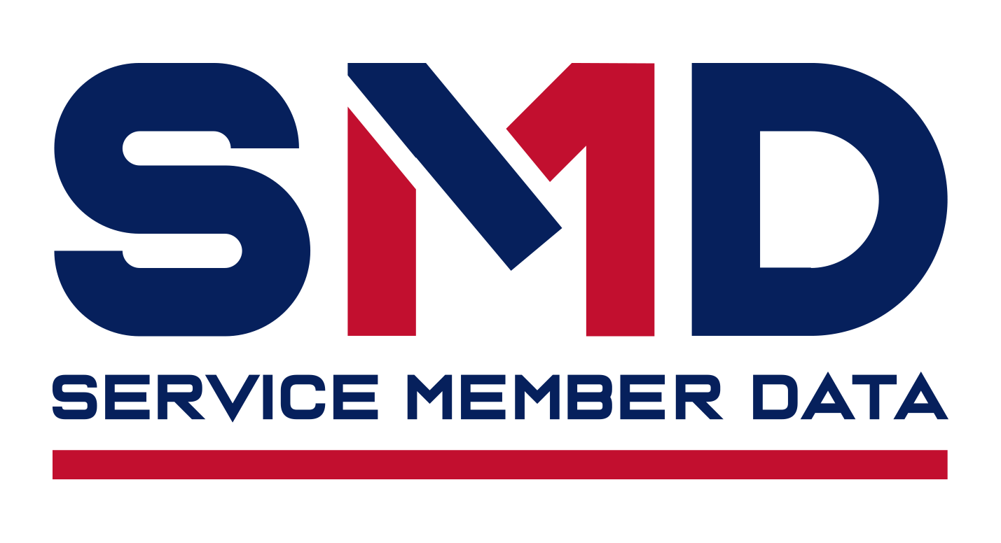 SMD Service Member Data logo in blue and red with a stylized flag line
