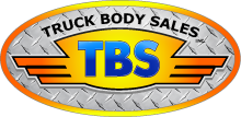 Truck Body Sales TBS logo with blue and yellow text on an orange winged oval emblem