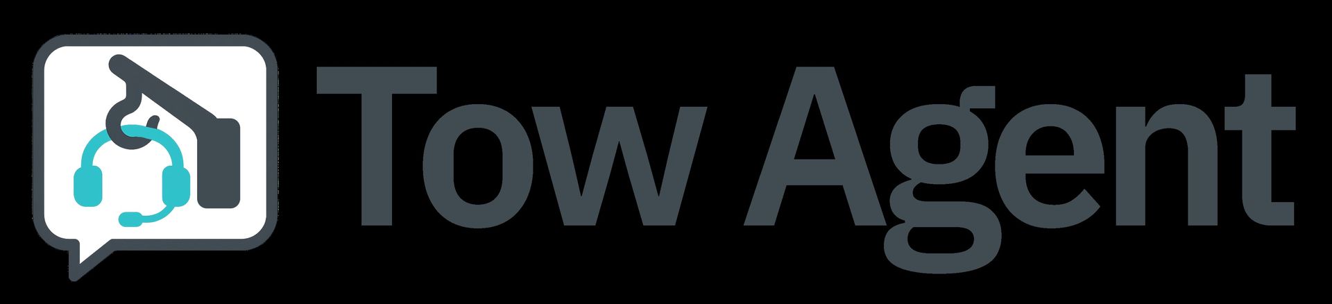 Tow Agent logo with a teal tow truck icon and gray text on a white background