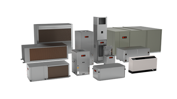 Various industrial HVAC units in neutral colors.