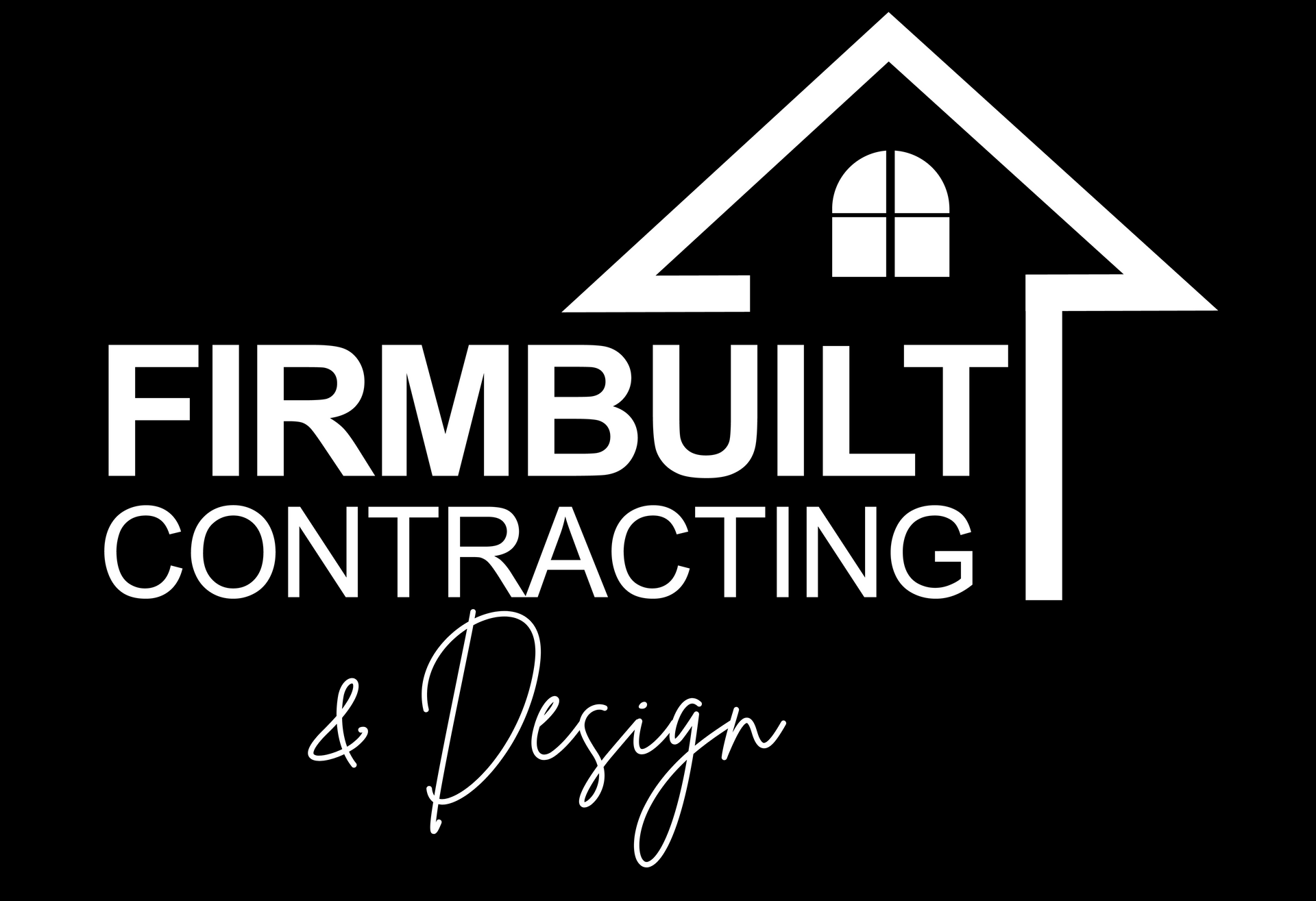 Firmbuilt Contracting & Design logo: white text and house icon on black background.