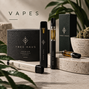 Cannabis vape cartridges and disposable vape products displayed at Tree Haus Boutique