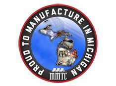 A proud to manufacture in michigan sticker with a map of michigan in the center.