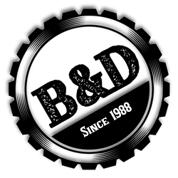Black-and-white B&D circular logo with “Since 1988” text