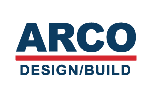 ARCO Design/Build logo in blue and red