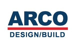 ARCO Design/Build logo in blue and red on a white background
