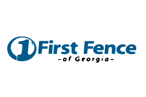 First Fence of Georgia logo in blue and black on a white background