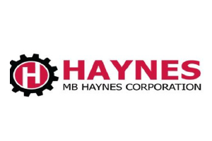 Haynes Corporation logo with red gear and H emblem beside bold red HAYNES text