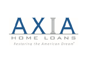 AXIA Home Loans logo with blue text and gray tagline, “Restoring the American Dream”