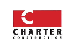 Charter Construction logo with red icon and black text on white background