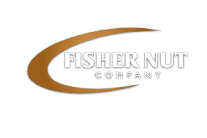 Fisher Nut Company logo with a gold swoosh and gray text on a white background