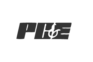 Black stylized “PCE” logo on a white background with a hand icon integrated into the letters