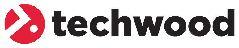 Techwood logo with red circular icon and black lowercase text on white background