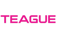 TEAGUE logo in bright pink uppercase letters on a white background