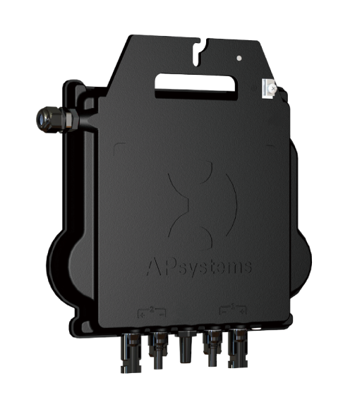 黑色 APsystems 微型逆變器，附多個連接器連接埠。