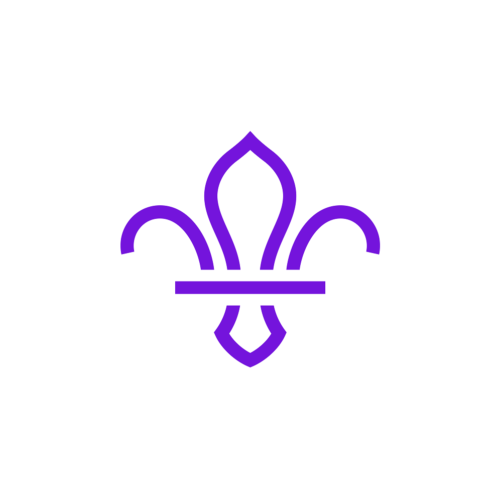 A purple fleur de lis icon on a white background.