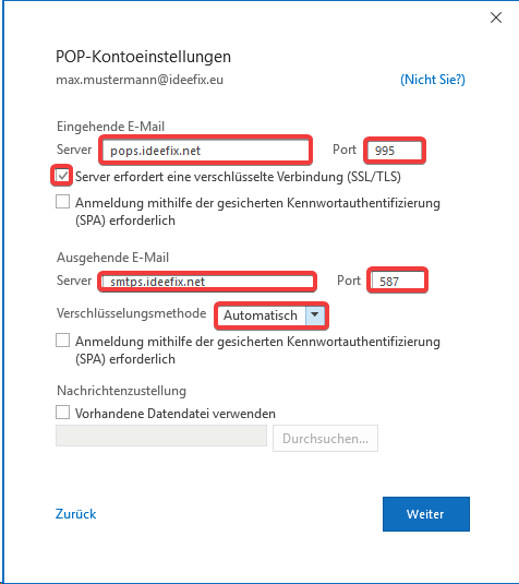 Email Einrichtung Outlook