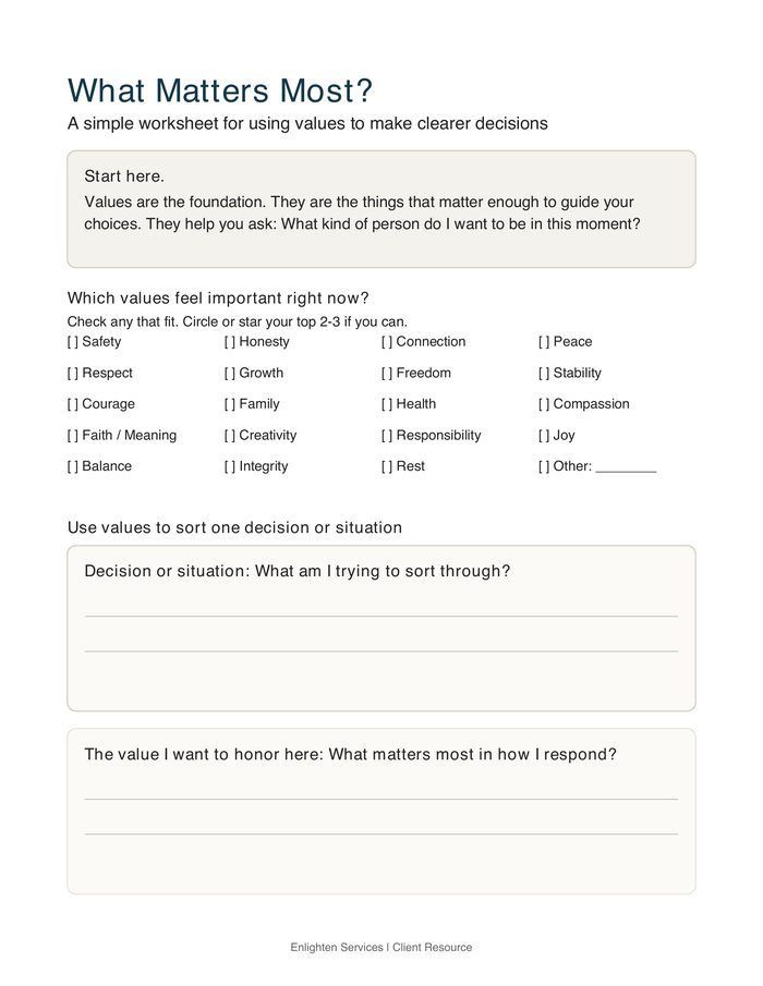 What Matters Most worksheet preview