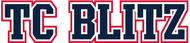 TC BLITZ logo in navy blue with red outline and white background