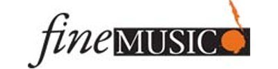 "fineMUSIC" logo with an orange musical note on a black background.