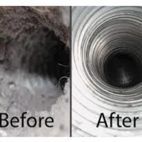 A before and after picture of a duct being cleaned.