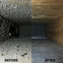 A before and after picture of a duct cleaning job.