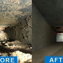 A before and after picture of a ceiling fan.