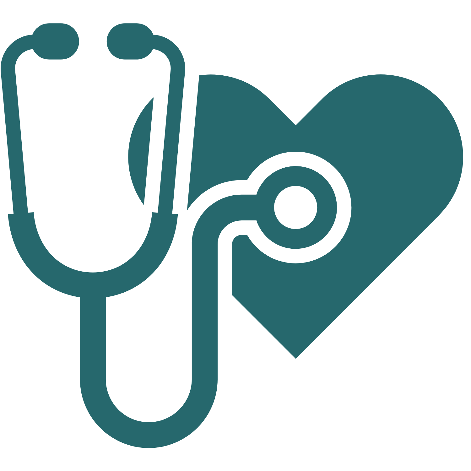 Stethoscope over a teal heart, symbolizing healthcare.