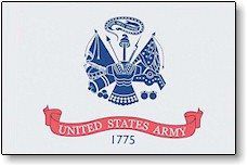 White flag with blue Army emblem, red banner: 