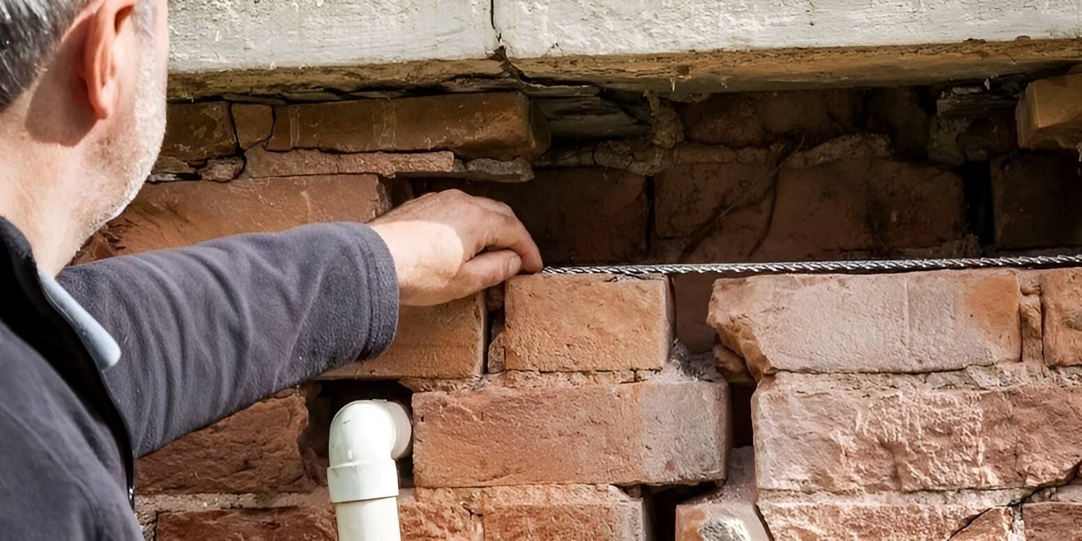 A Man Is Measuring A Brick Wall With A Tape Measure — Affordable Underpinning Solutions In Shell Cove, NSW