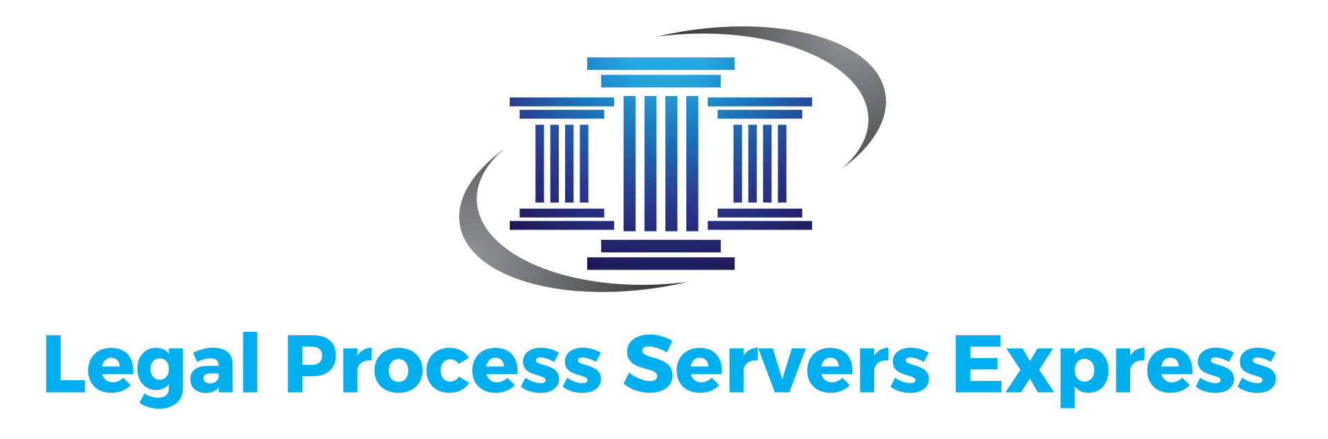 Legal Process Servers Express logo with blue courthouse columns and gray swoosh