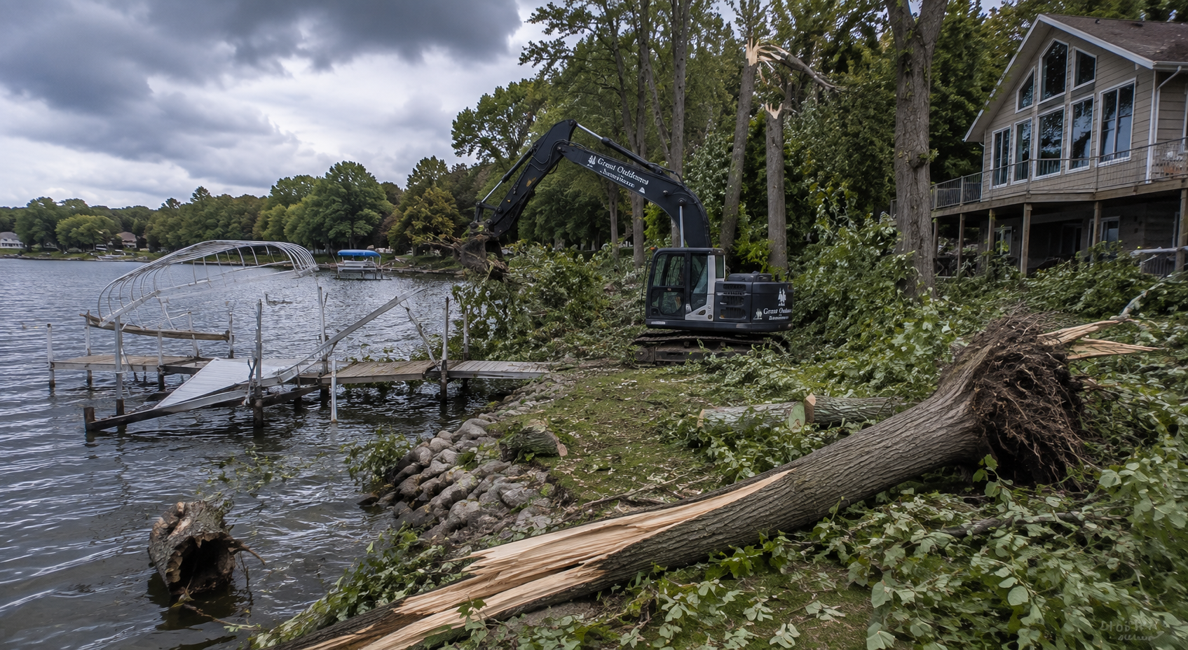 Great Outdoors barge crew on Minnesota lake with dock materials
