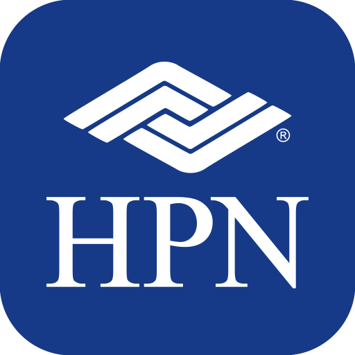 The hpn logo is on a blue background