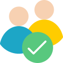 Three user icons with a green check mark in front
