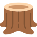 Brown tree stump with flat top and visible roots